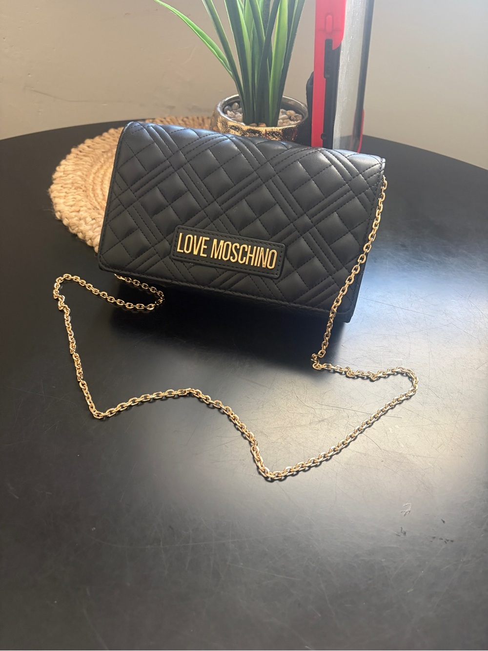 Love Moschino Black Quilted Crossbody with Gold Chain